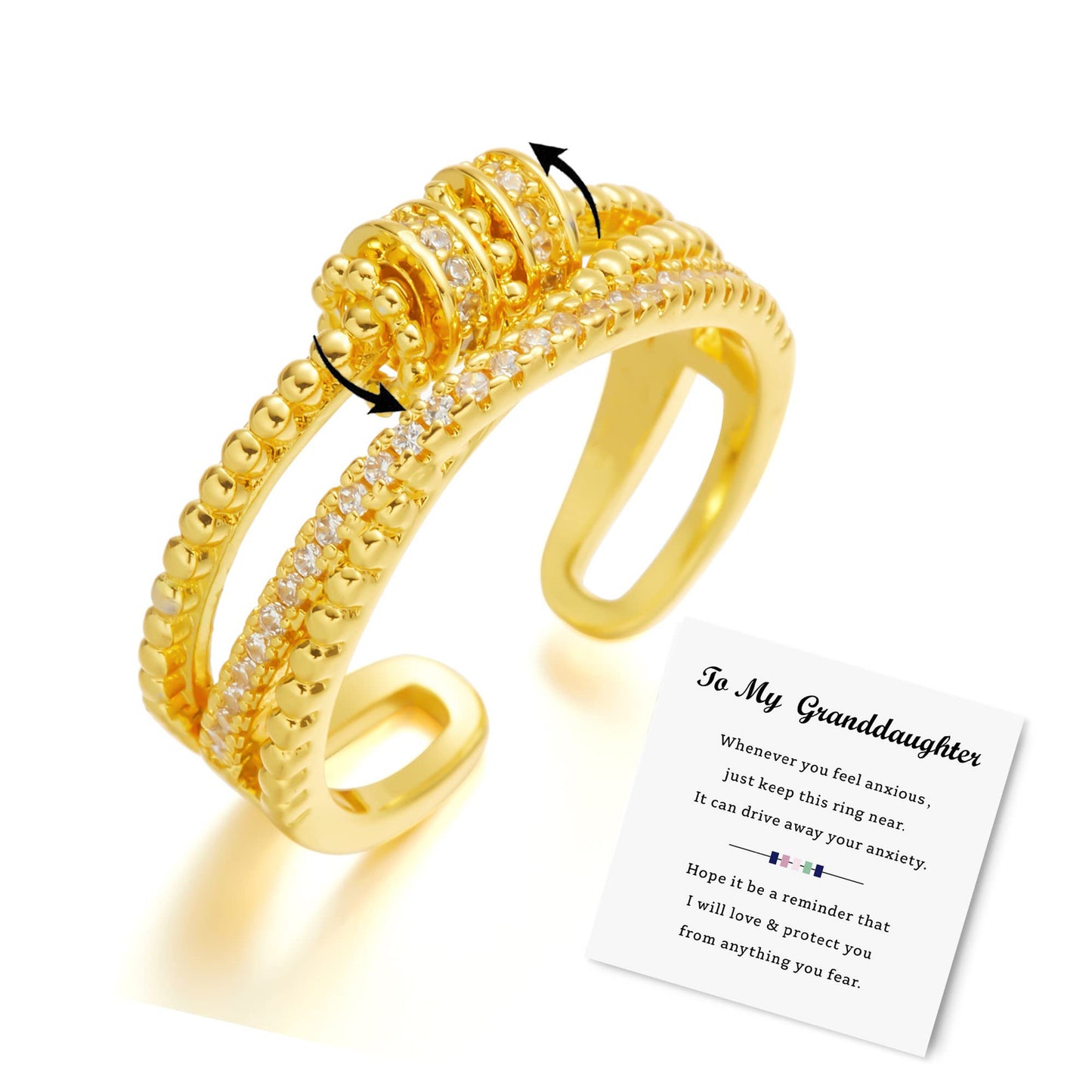 Elegant Geometric Brass Plated Ring with Cubic Zirconia Polka Dot Design Unisex Spinner Anxiety Ring