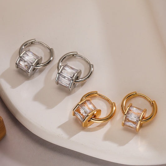 Pendientes de aro geométricos minimalistas para mujer en cobre con chapado en oro auténtico e incrustaciones de circonitas