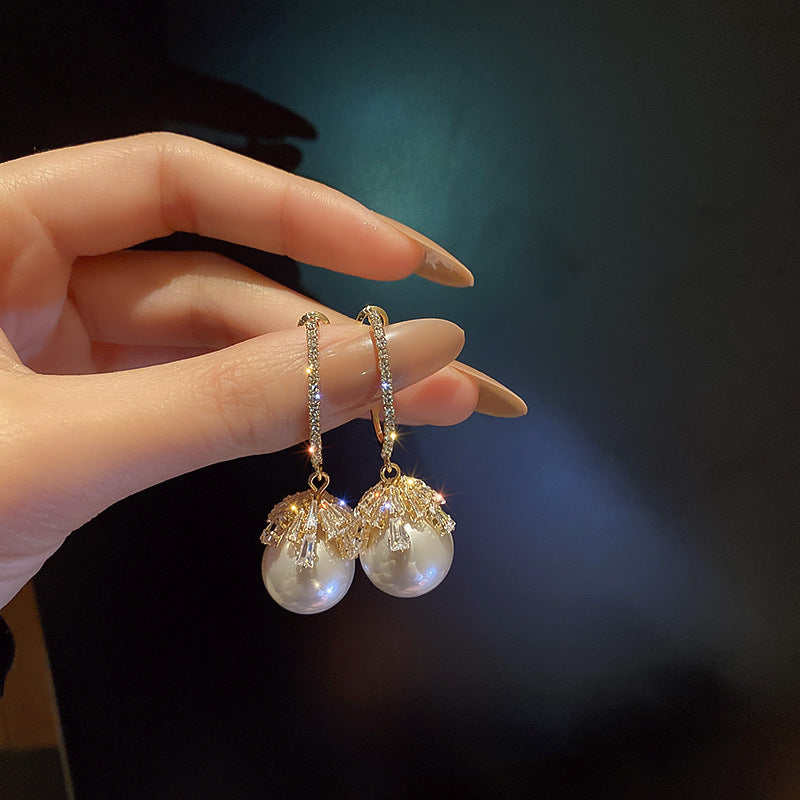 Minimalist Geometric Drop Earrings with Zircon and Pearl Accents in Gold-Plated Copper and 925 Sterling Silver Posts