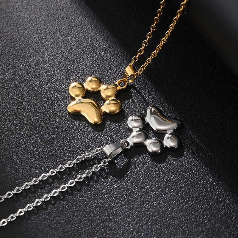 Collar minimalista de acero inoxidable con colgante de huella de gato chapado en oro de 18 quilates para mujer