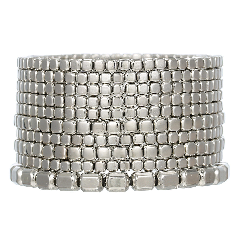 Bohemian Geometric Round Resin Beaded Stretch Bracelet Set for Women