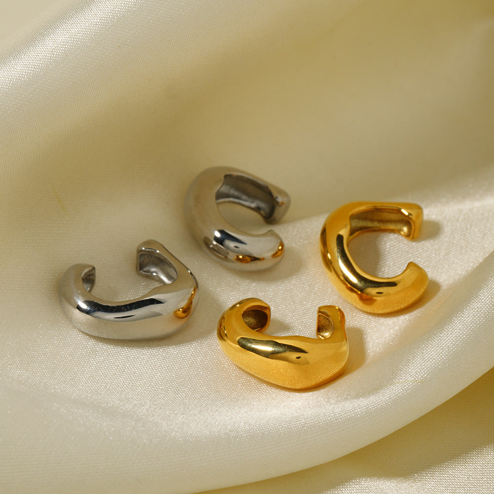 Fashion Geometric Rivet Stud Clip-On Earrings 18K Gold Plated Stainless Steel Jewelry for Women