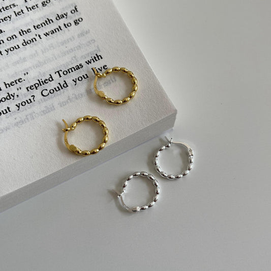 Orecchini a cerchio minimalisti geometrici a forma di oliva in argento sterling 925 con placcatura in oro