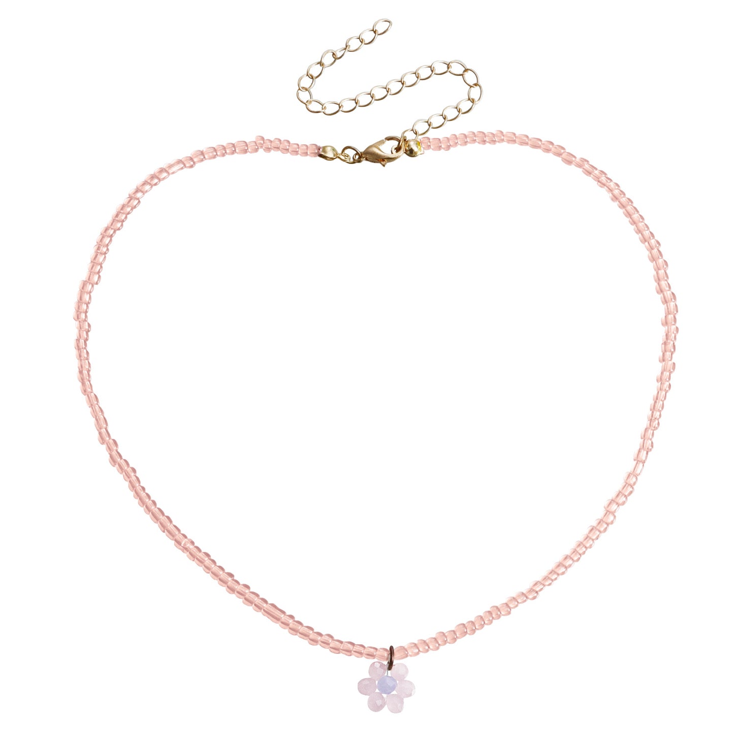 Minimalist Geometric Woven Beaded Necklace with Colorful Transparent Miyu Beads and Heart Pendant for Women