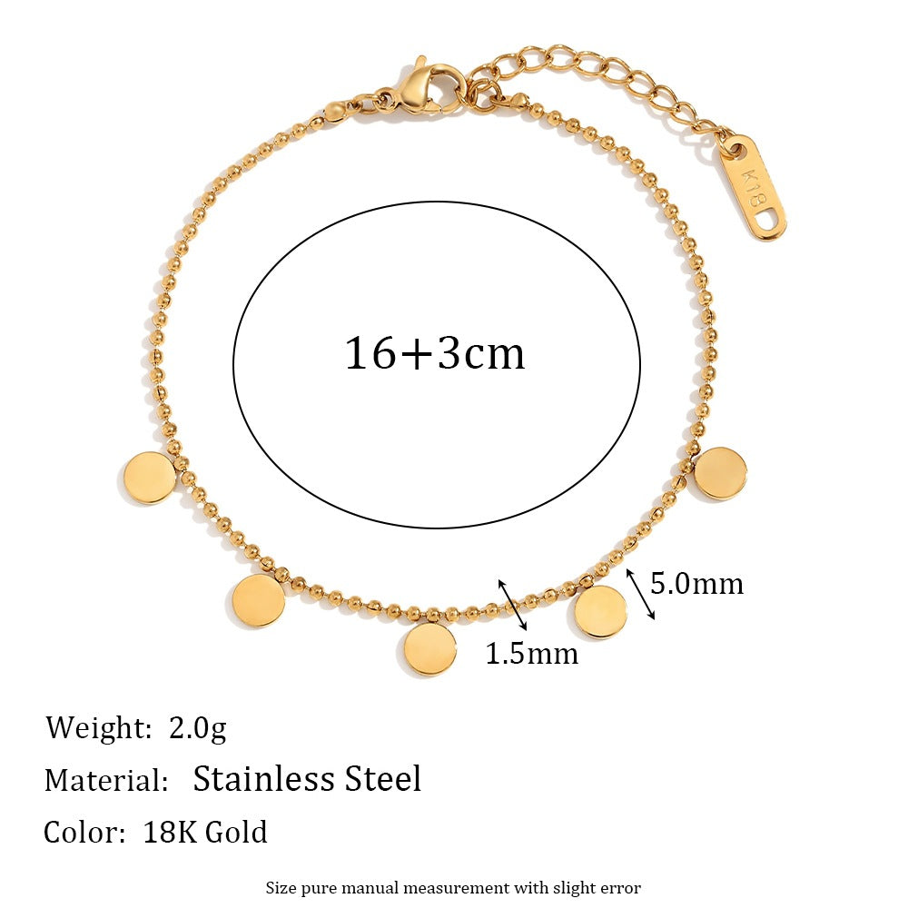 Minimalist Geometric Stainless Steel Plated 18K Gold Round Bead Bracelet for Women