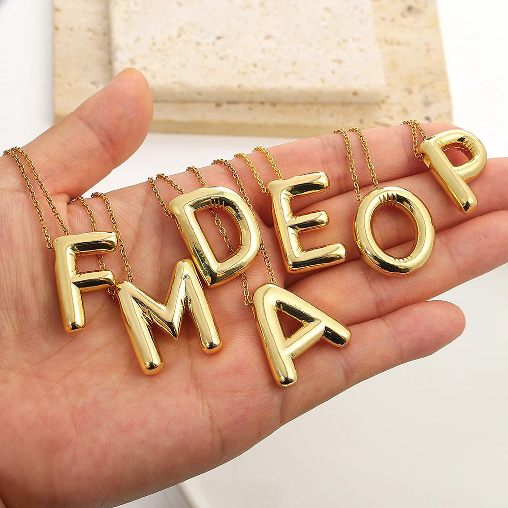 Gold Plated Brass Letter Pendant Necklace for Women