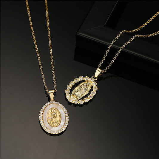 Religious Style Geometric Pendant Necklace for Women with Copper Base Plated in 18K Gold and Micro-Paved Zirconia