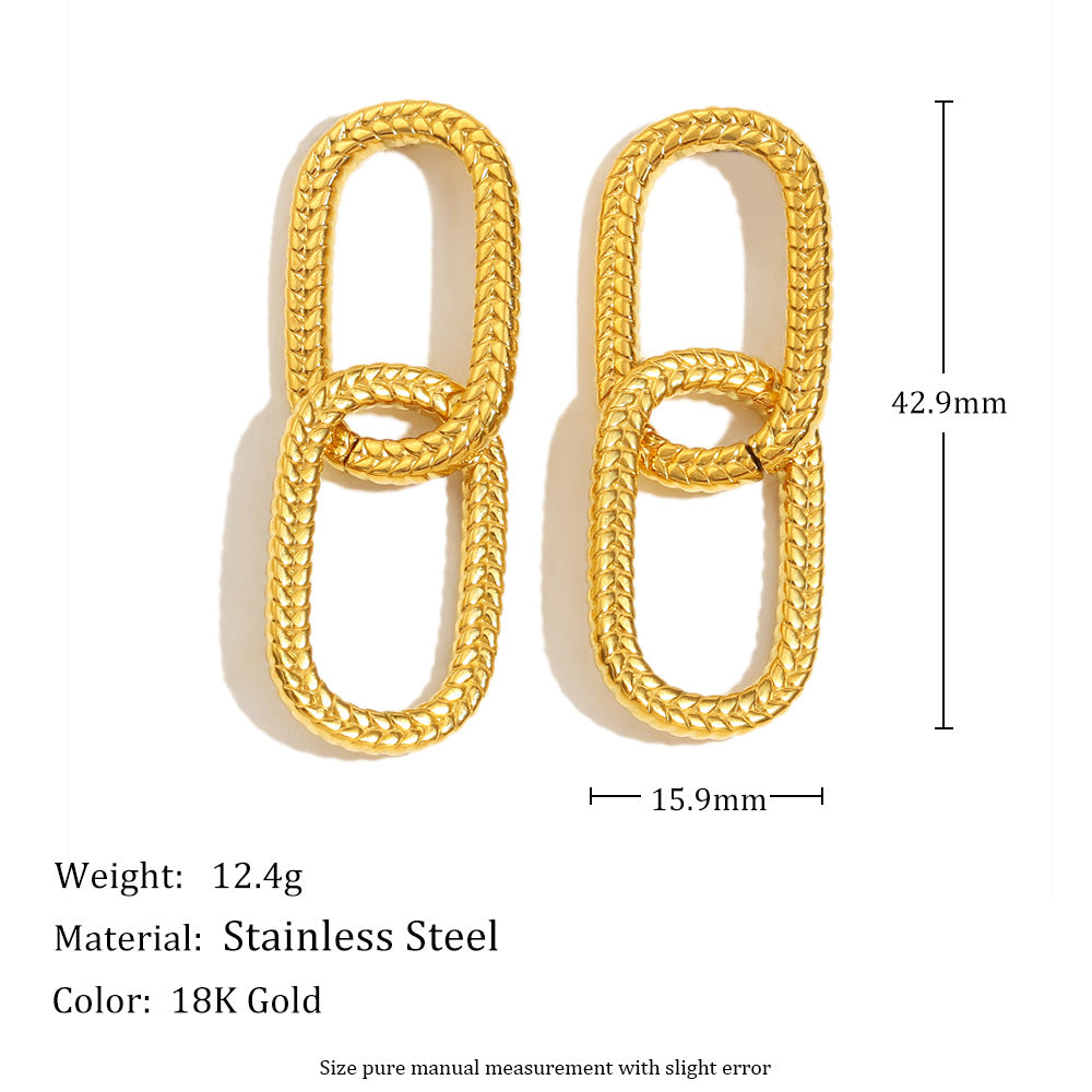 Orecchini a cerchio doppio a tre cuori con texture a pelle di serpente placcati oro 18K in acciaio inossidabile, stile minimalista, per pendolari