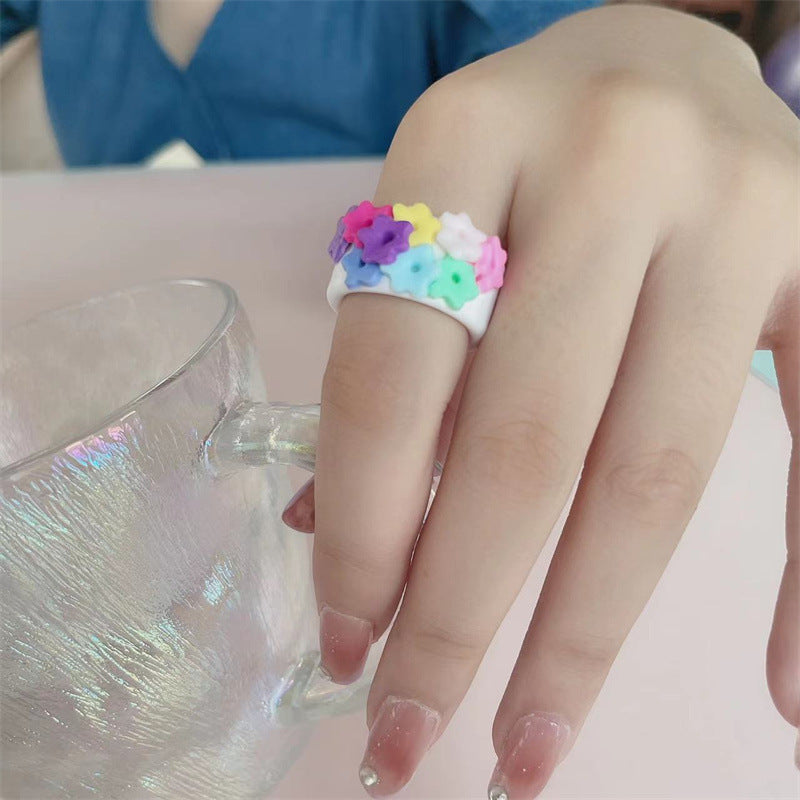 Vintage Geometric Heart Cartoon Resin Ring