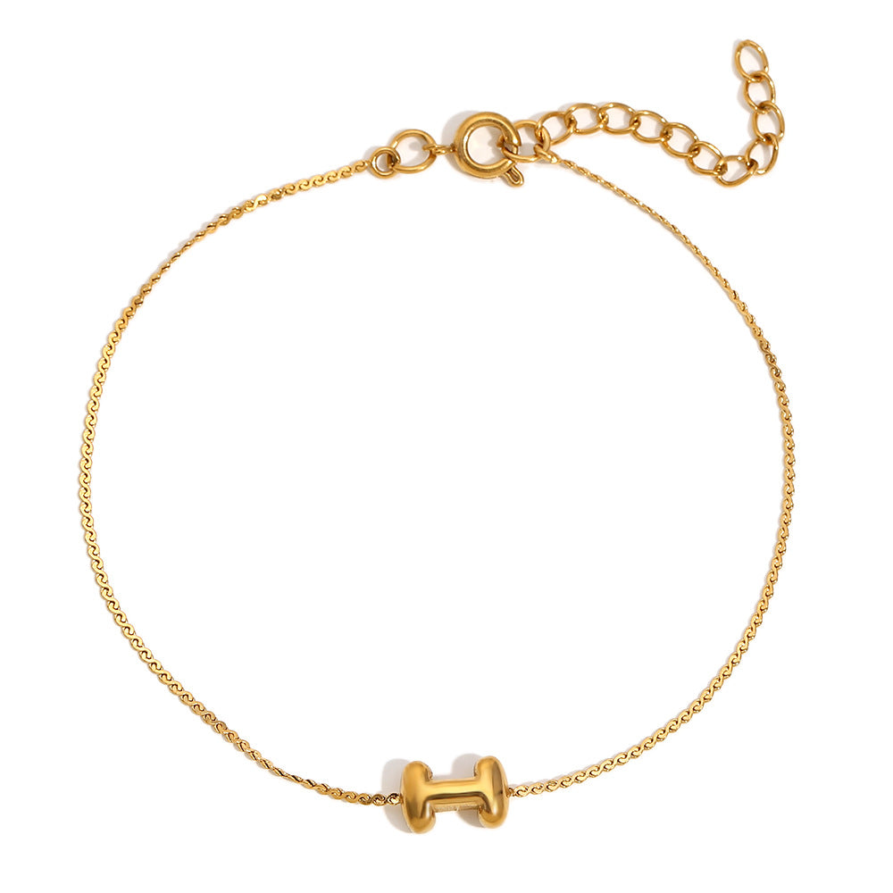 Pulsera de Burbujas para Mujer de Acero Inoxidable con Letra S Minimalista y Chapado en Oro de 18K