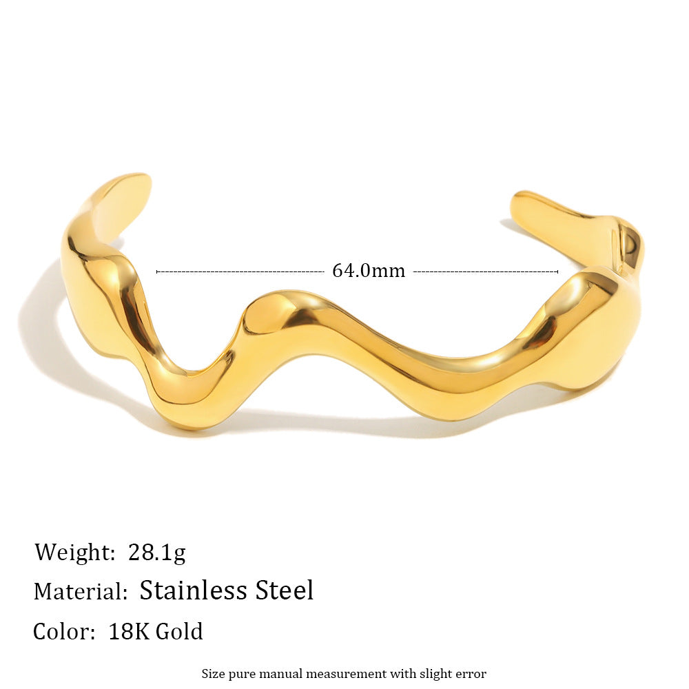 Bracciale a Onda Minimalista da Donna Realizzato in Acciaio Inossidabile con Placcatura in Oro 18K