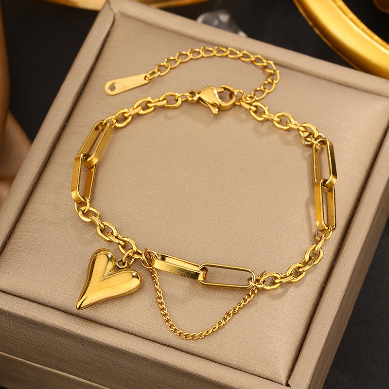 Vintage Sweet Heart Butterfly Geometric Titanium Steel Plated Bracelet for Women