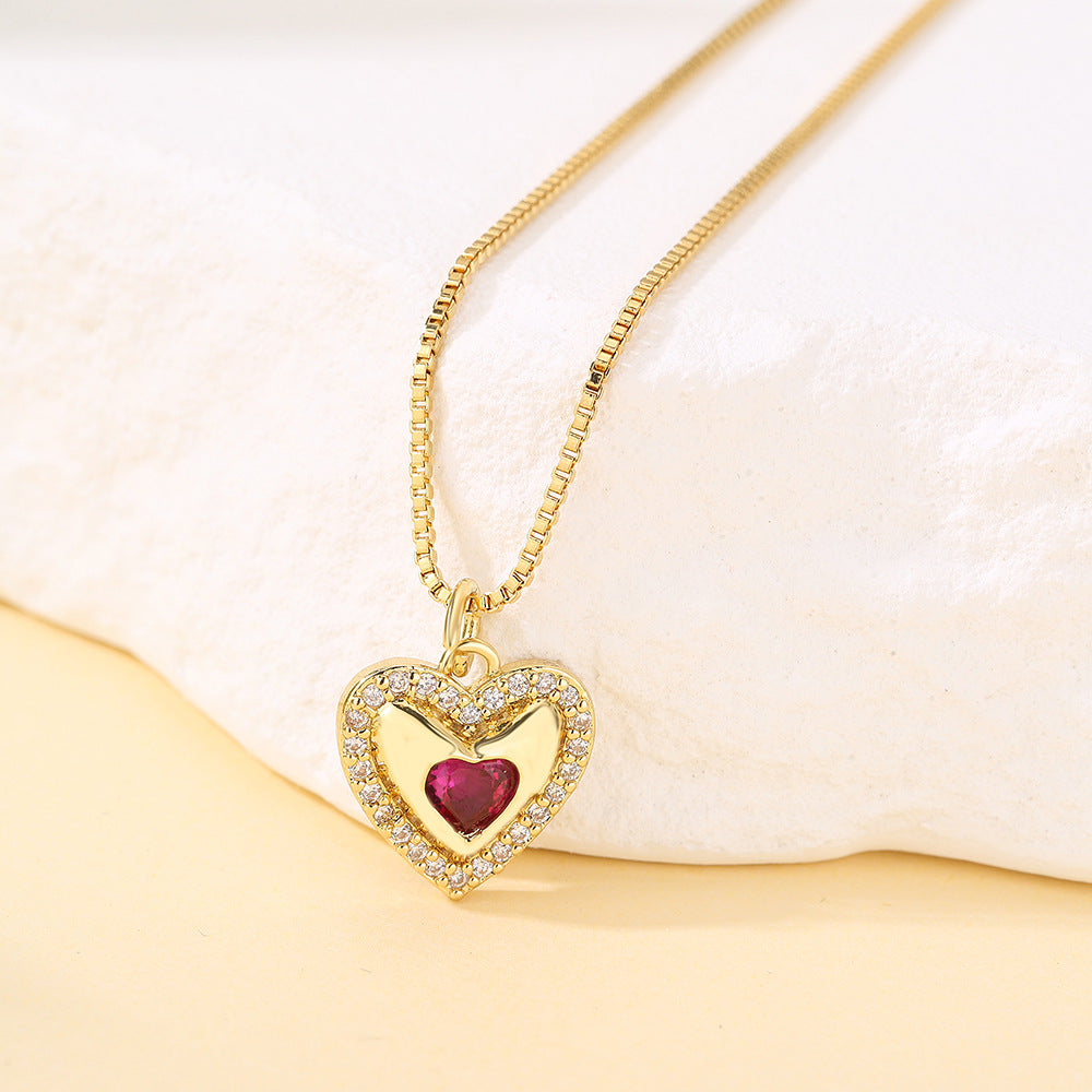 Minimalist Heart Pendant Necklace for Women in Copper with 18K Gold Plating and Zircon Inlay