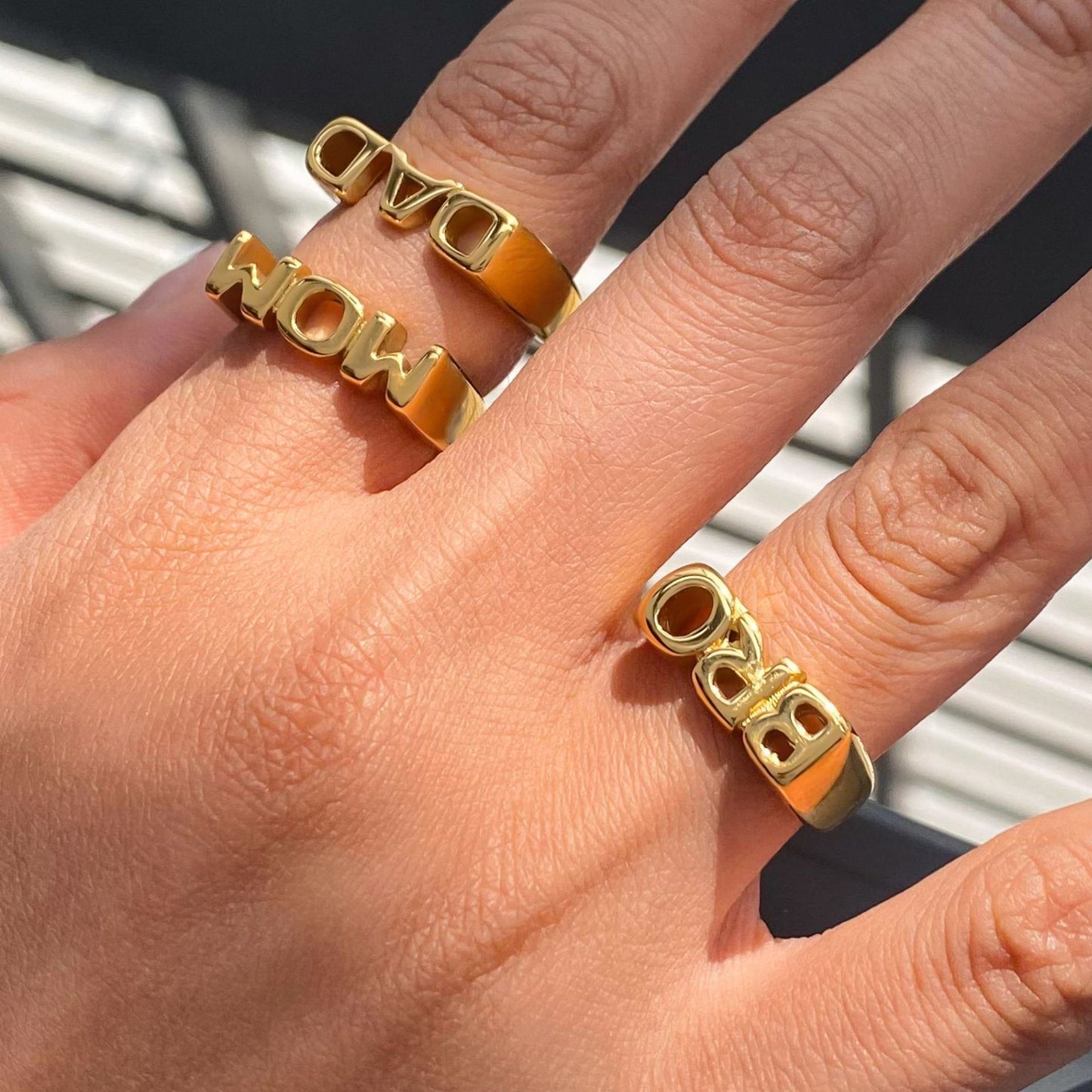 Minimalist Geometric Letter Plated Stainless Steel Ring for Women