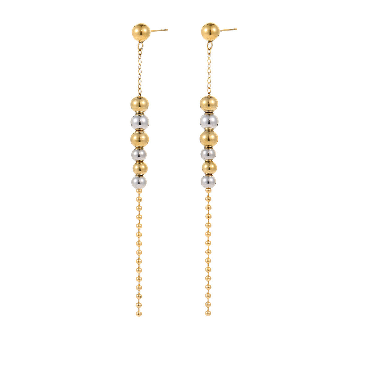 Orecchini geometrici in acciaio inossidabile alla moda con placcatura in oro 18 carati e design a sfera rotonda per donna