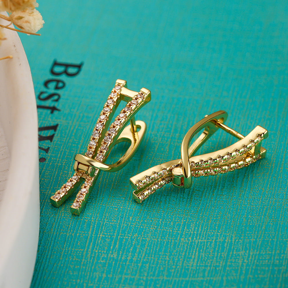 Minimalist Geometric Copper Ear Cuffs for Women with 18K Gold Plating and Zircon Inlay, Vintage-Inspired Irregular Design