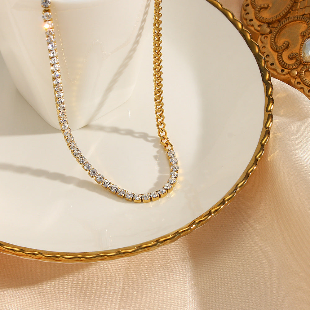 Collana da donna placcata in acciaio inossidabile con zirconi cubici, design geometrico minimalista e alla moda