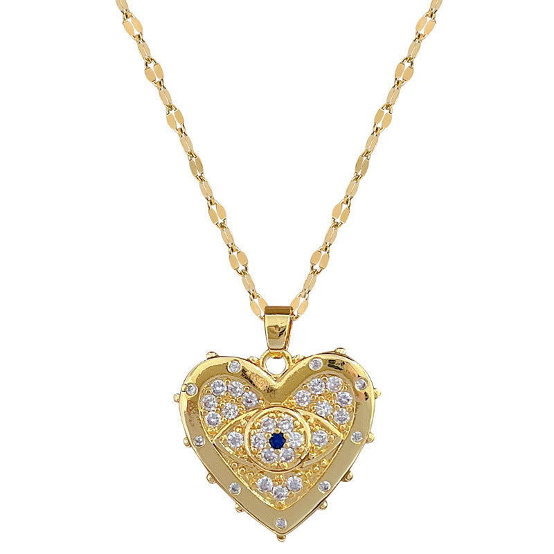 Collana girocollo a cuore minimalista in acciaio al titanio da donna con strass intarsiati, catena sottile per clavicola