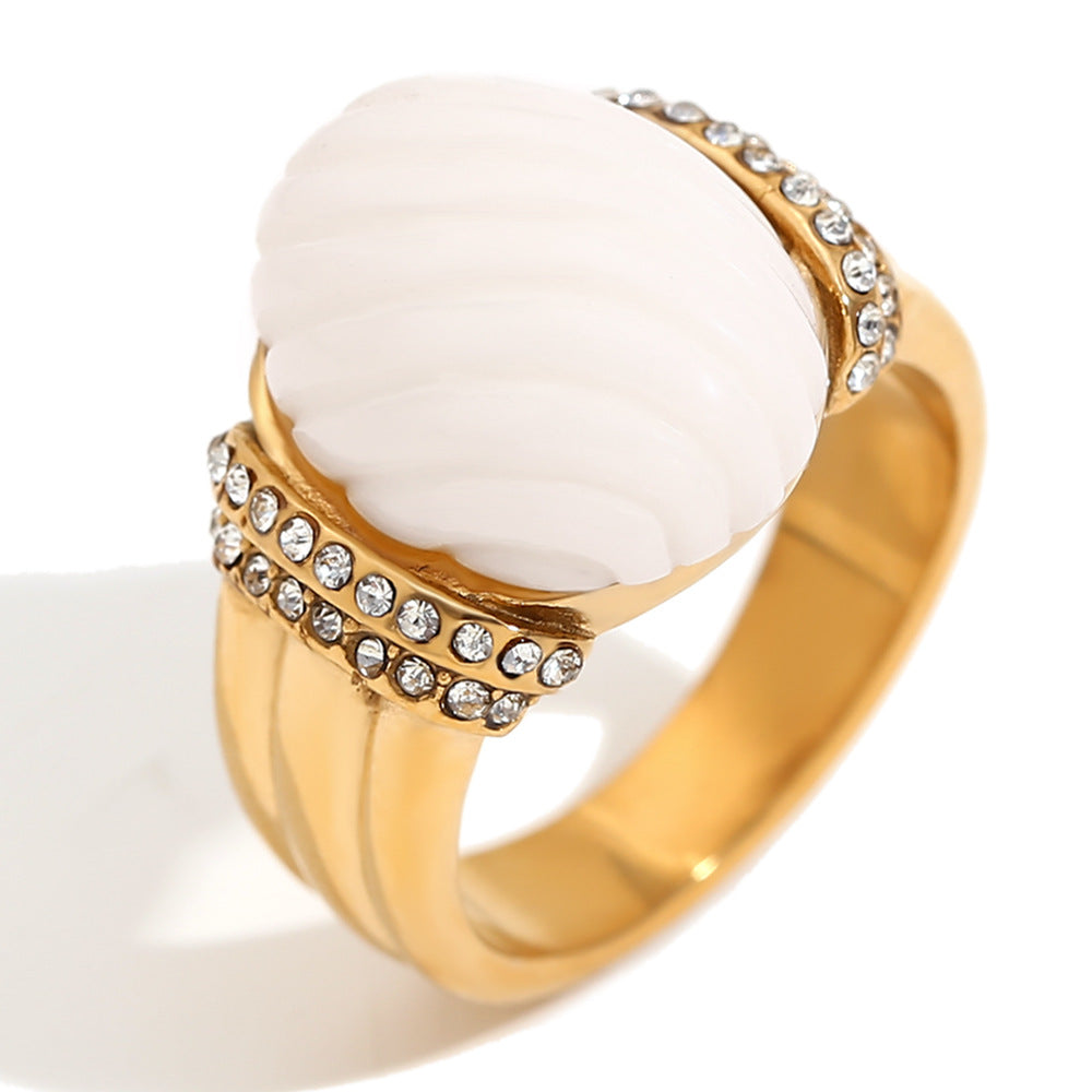 Vintage Elegant 18K Gold Plated Stainless Steel Oval Geometric Rhinestone Ring