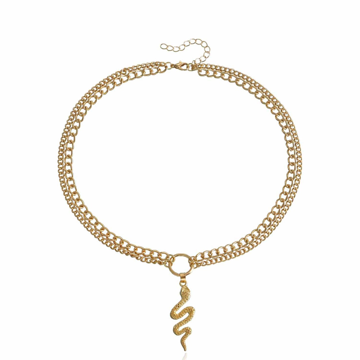 Minimalist Geometric Double-Layer Snake Pendant Necklace in Alloy with Plated Finish for Women