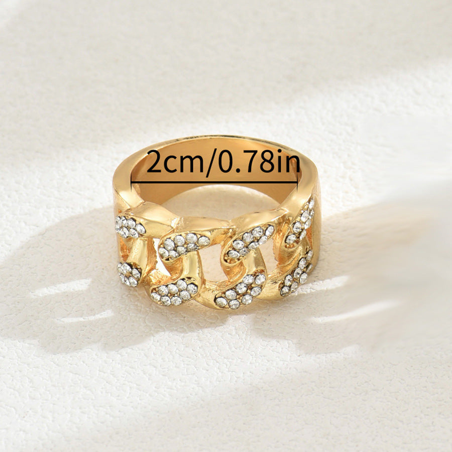 Anello da donna in lega di zinco con geometria a U, intarsiato con strass, stile lusso leggero