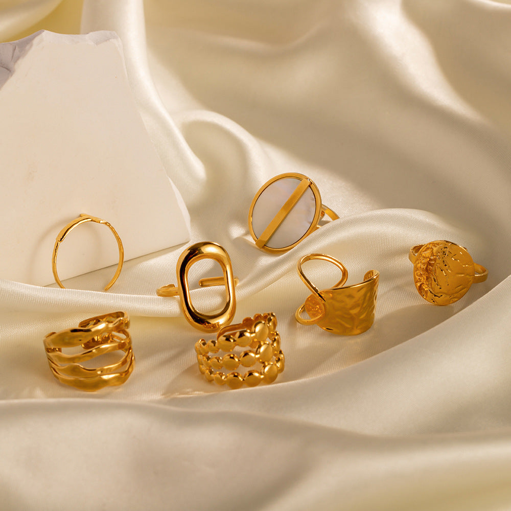 Anello regolabile in acciaio al titanio con motivo geometrico stile vintage francese e intarsio di gemme per donna