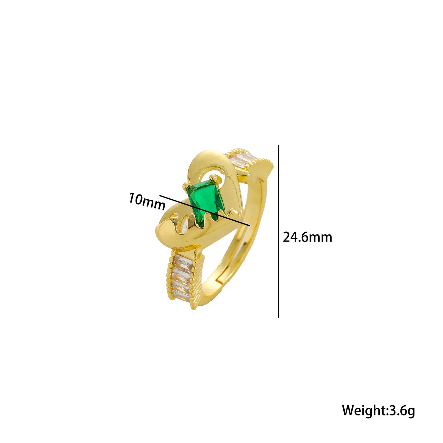 Luxury Minimalist Adjustable Open Ring for Women with Gold-Plated Copper Band and Zircon Stone Accent in Heart and Floral Shape