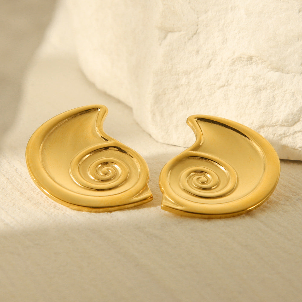 Fashion 18K Gold Plated Stainless Steel Conch Shape Geometric Earrings for Women