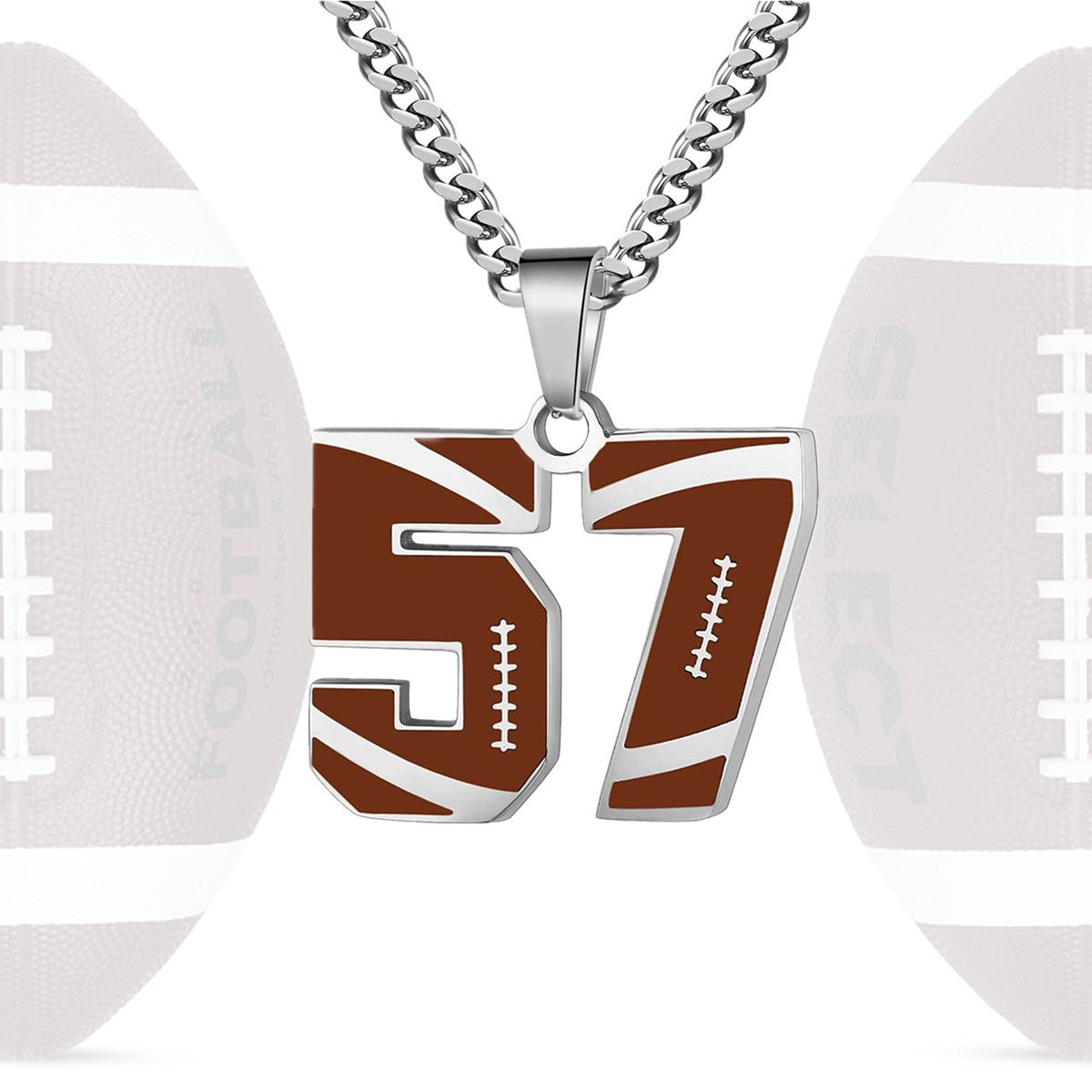 Motivational Football Number Pendant Necklace for Men in Stainless Steel with Polished Finish and Letter/Number Design