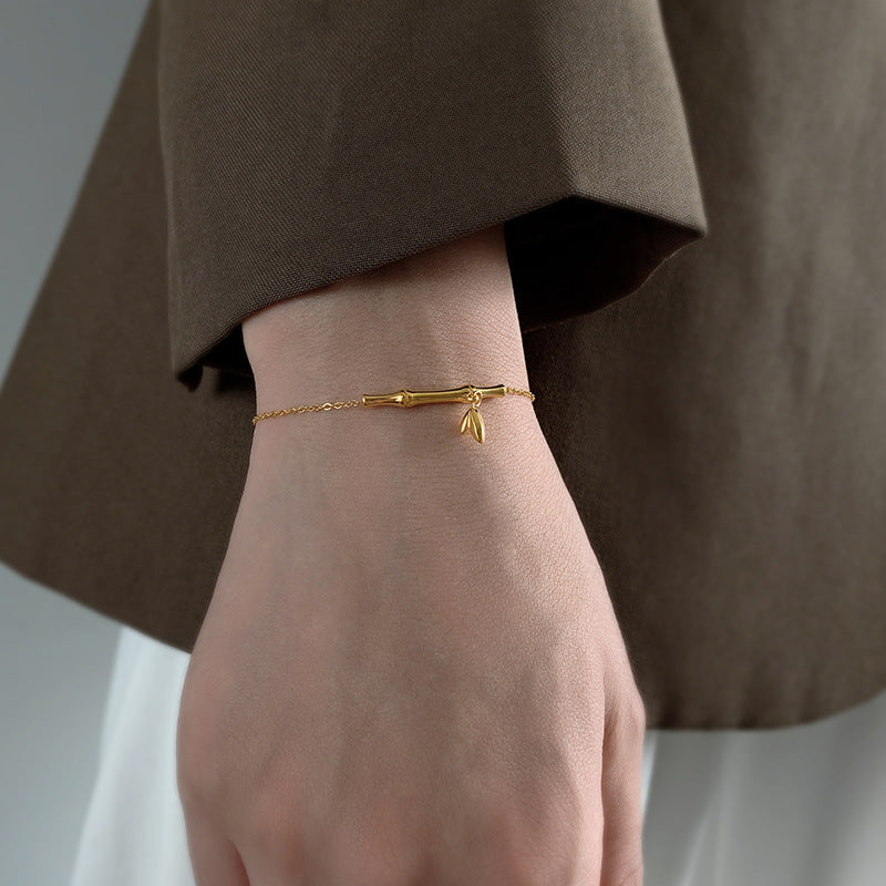 Bracciale minimalista a sezione geometrica in bambù, placcato oro 18 carati, in acciaio al titanio con intarsi di strass, gioielli unisex