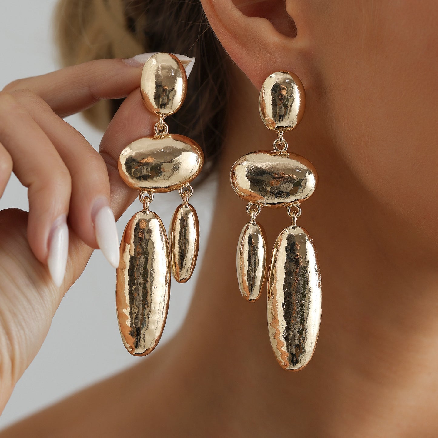 Vintage Geometric Heart Lava Texture Metal Stud Earrings