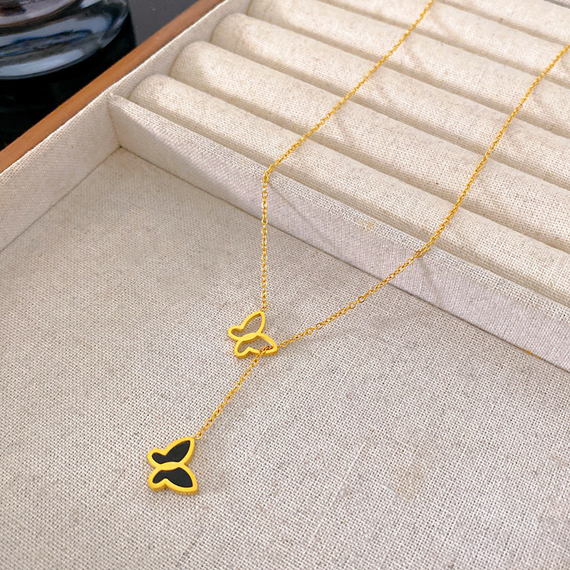 Vintage Gold Plated Butterfly Titanium Steel Necklace Adjustable Collarbone Chain Unisex