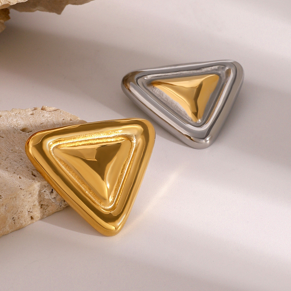 Minimalist Geometric Triangle Plated Stainless Steel Brooch for Women