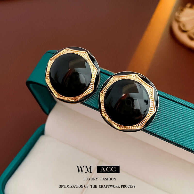 Pendientes redondos geométricos estilo vintage con acabado esmaltado en cobre y postes de plata de ley 925 para mujer
