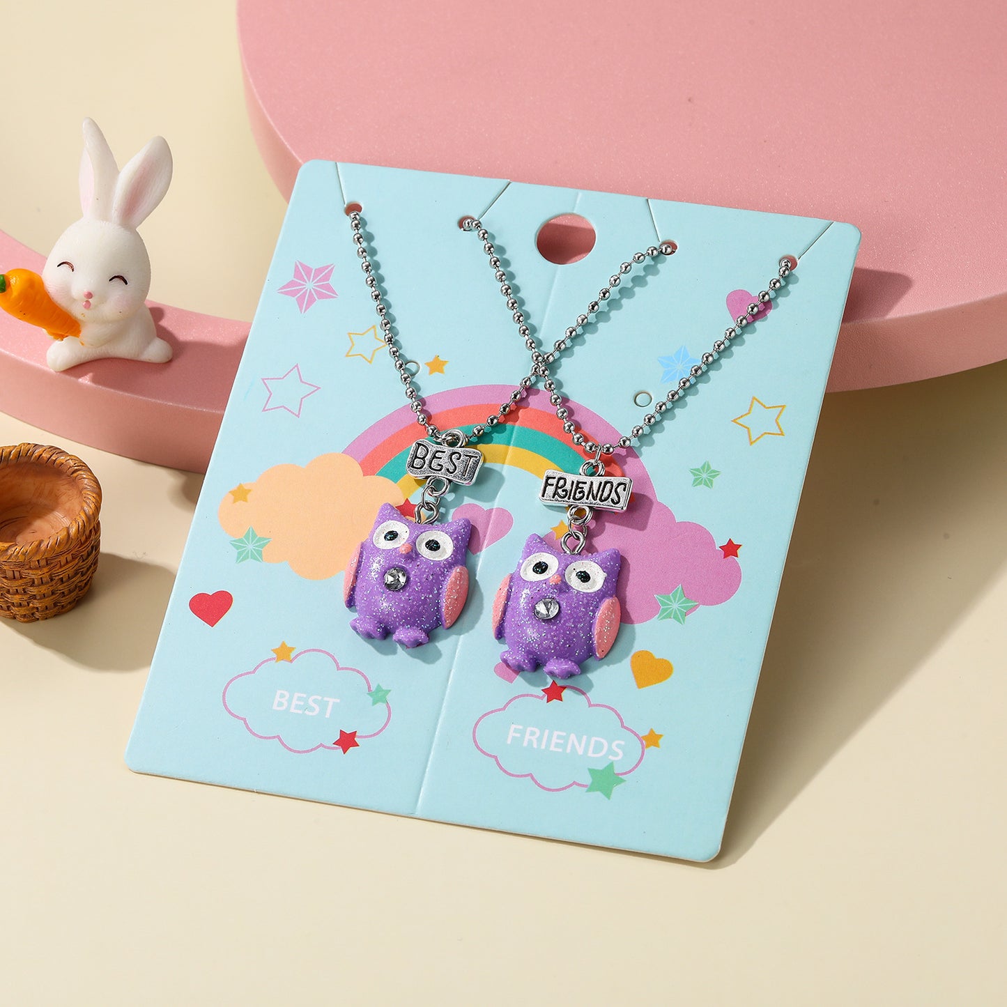 Collana con ciondolo unicorno fumetto per bambini, girocollo con ciondolo animale in argilla morbida con catena di perline