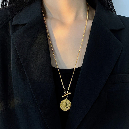 Hip-hop Round Plated Stainless Steel Pendant Necklace for Unisex