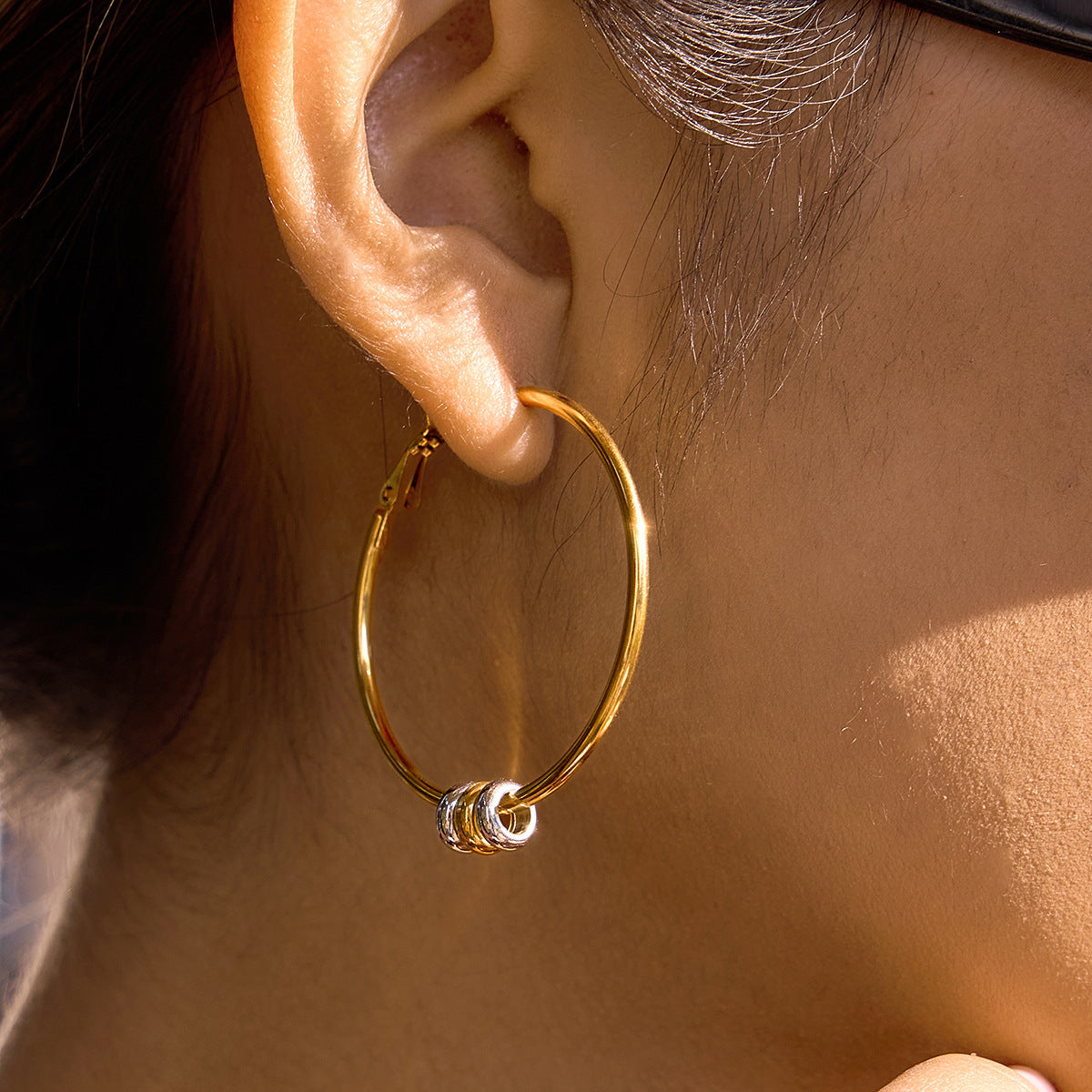 Elegant Round Geometric Stainless Steel Plated Cubic Zirconia Hoop Earrings for Women