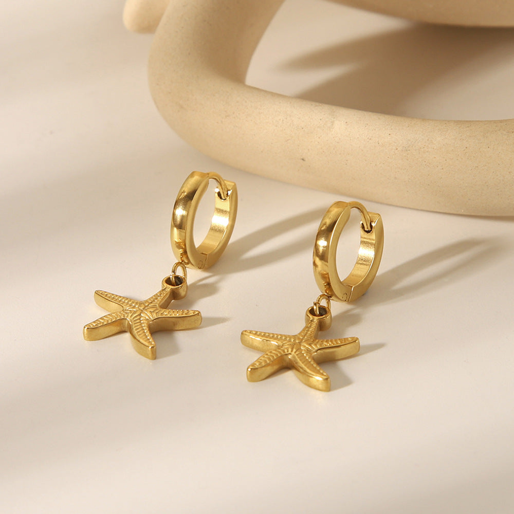 Stylish Starfish-Shaped Titanium Steel Earrings with 18K Gold Plating for Women