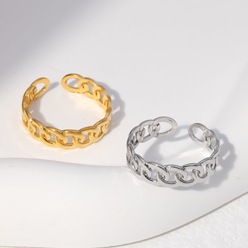 Minimalist Gold Plated Stainless Steel Chain Ring Oval Geometric Open Ring for Women