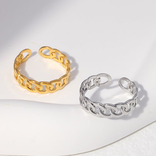 Minimalist Gold Plated Stainless Steel Chain Ring Oval Geometric Open Ring for Women