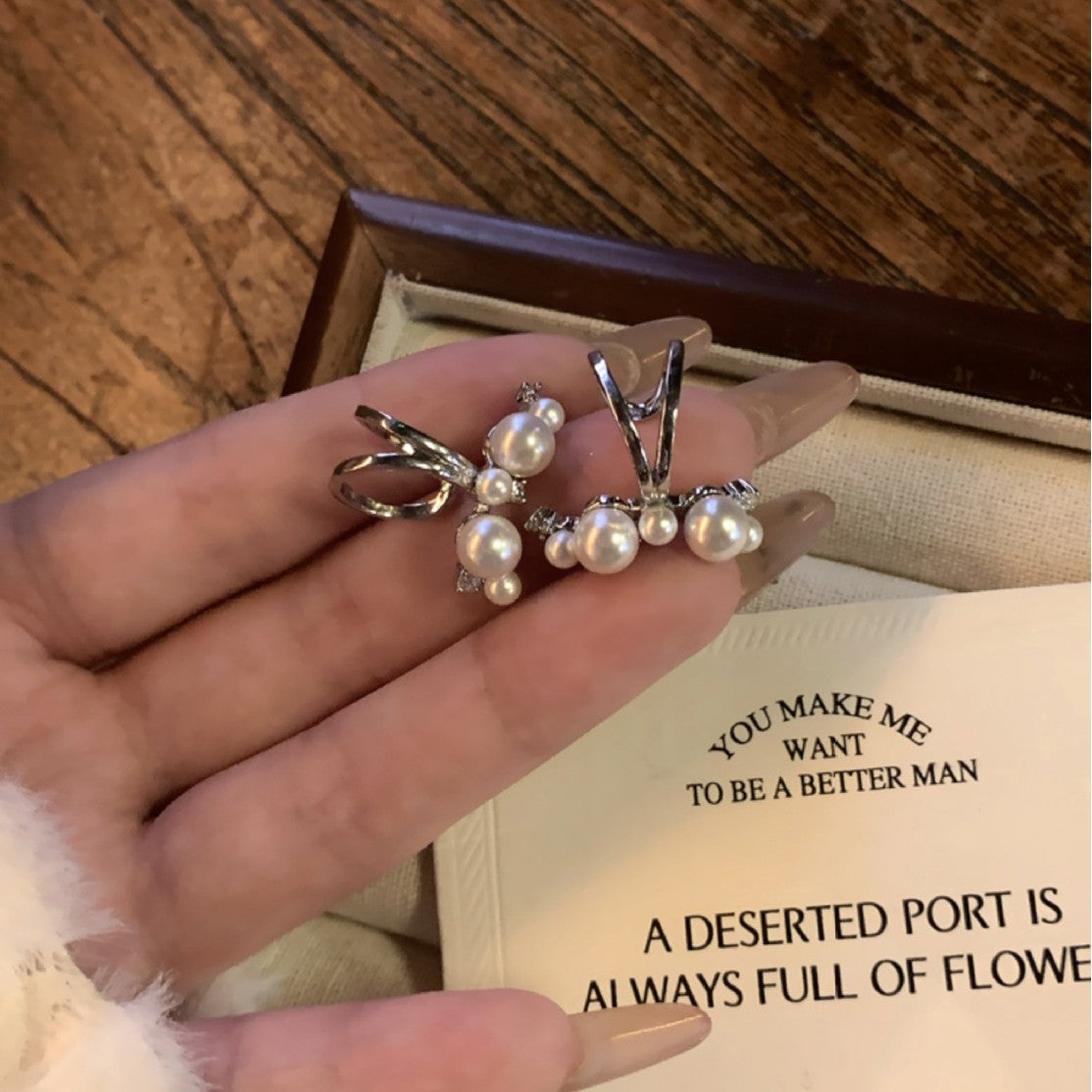Pendientes Elegantes Minimalistas Geométricos de Perlas con Incrustaciones de Circonita para Mujer, Aretes Ligeros sin Perforación, Joyería de Lujo de Moda
