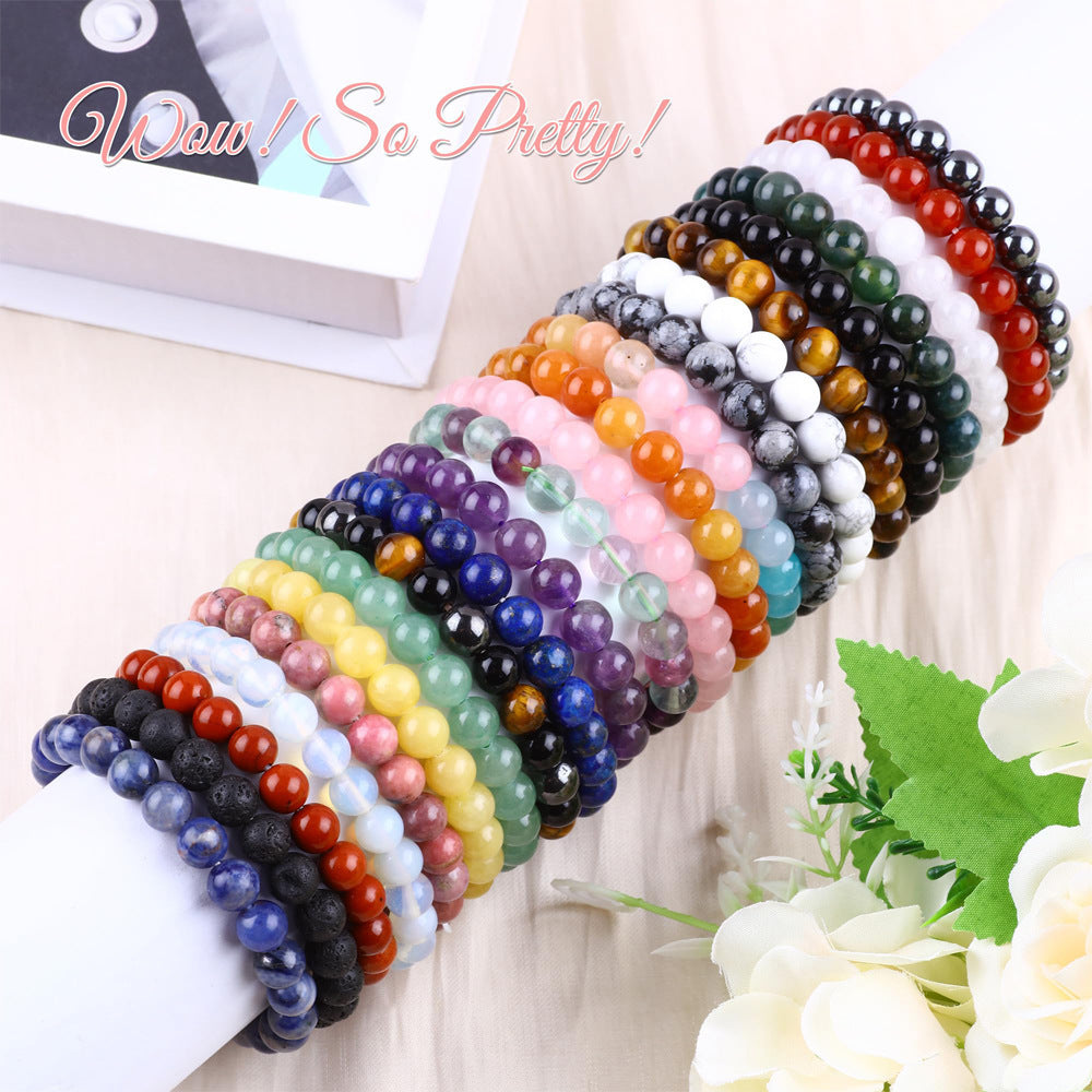 Geometric Natural Amethyst Obsidian Agate Beaded Bracelet Unisex 8mm Stone Jewelry