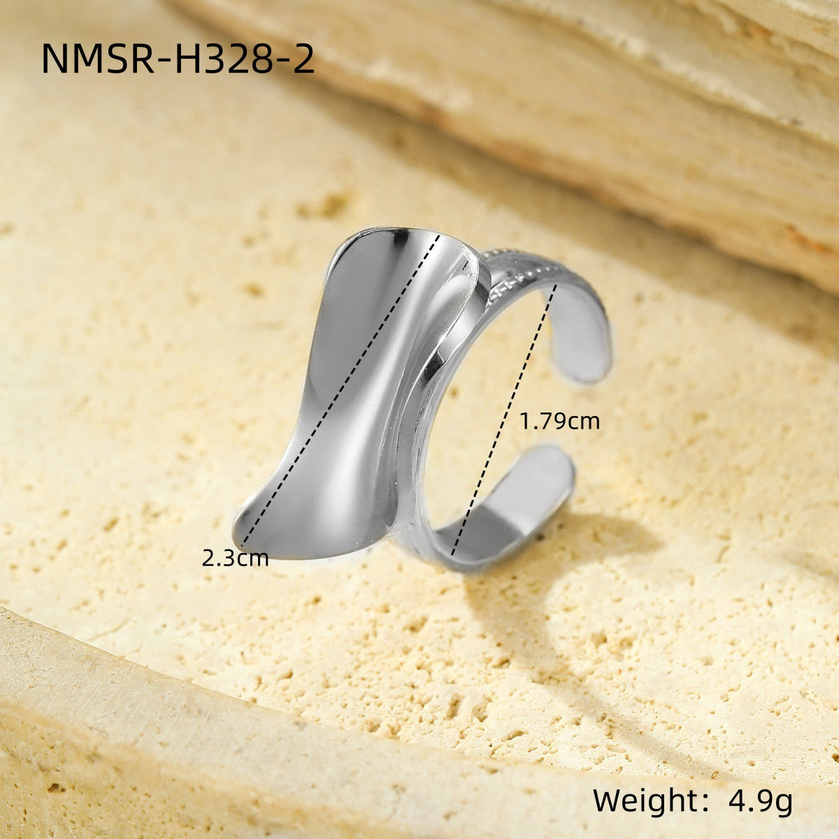 Anillo Abierto Pulido Irregular Geométrico Cuadrado Lujoso Ligero de Acero Inoxidable con Baño de Oro de 18 quilates para Mujer