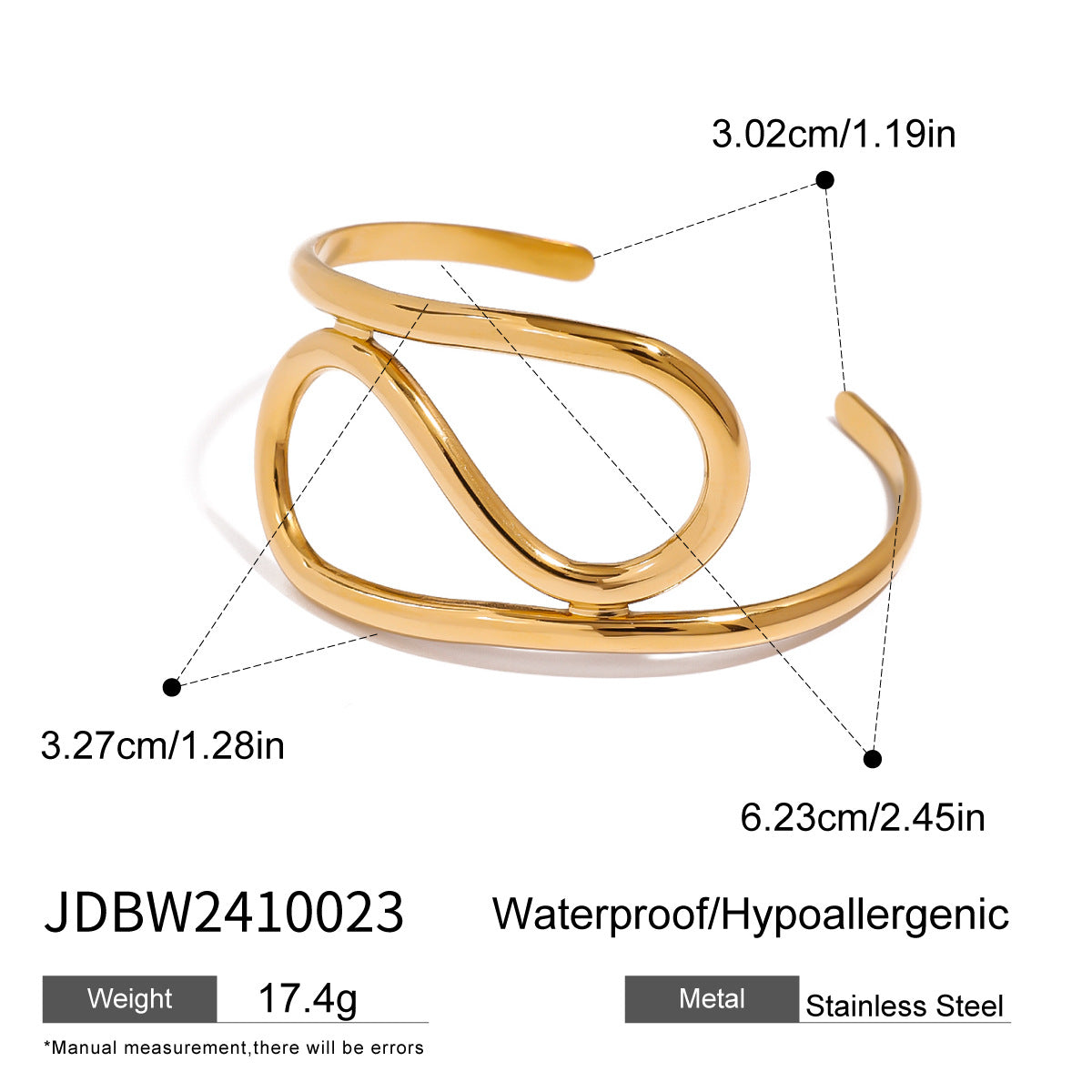 Bracciale Geometrico in Acciaio Inossidabile Placcato con Design a Polsino Aperto per Uomo e Donna