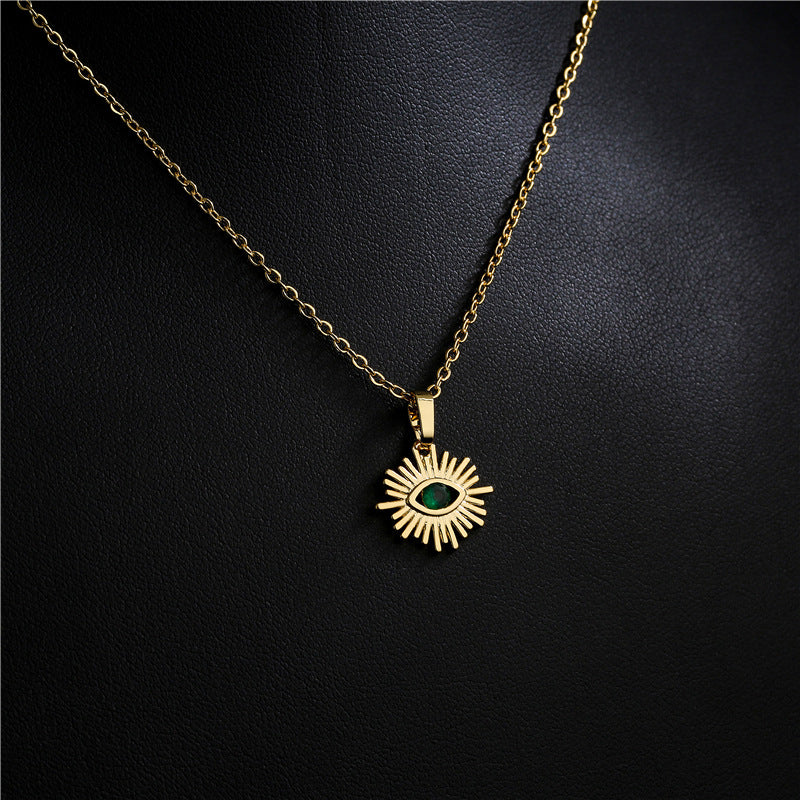 Irregular Geometric Cubic Zirconia Inlay Brass Pendant Necklace with Cable Chain