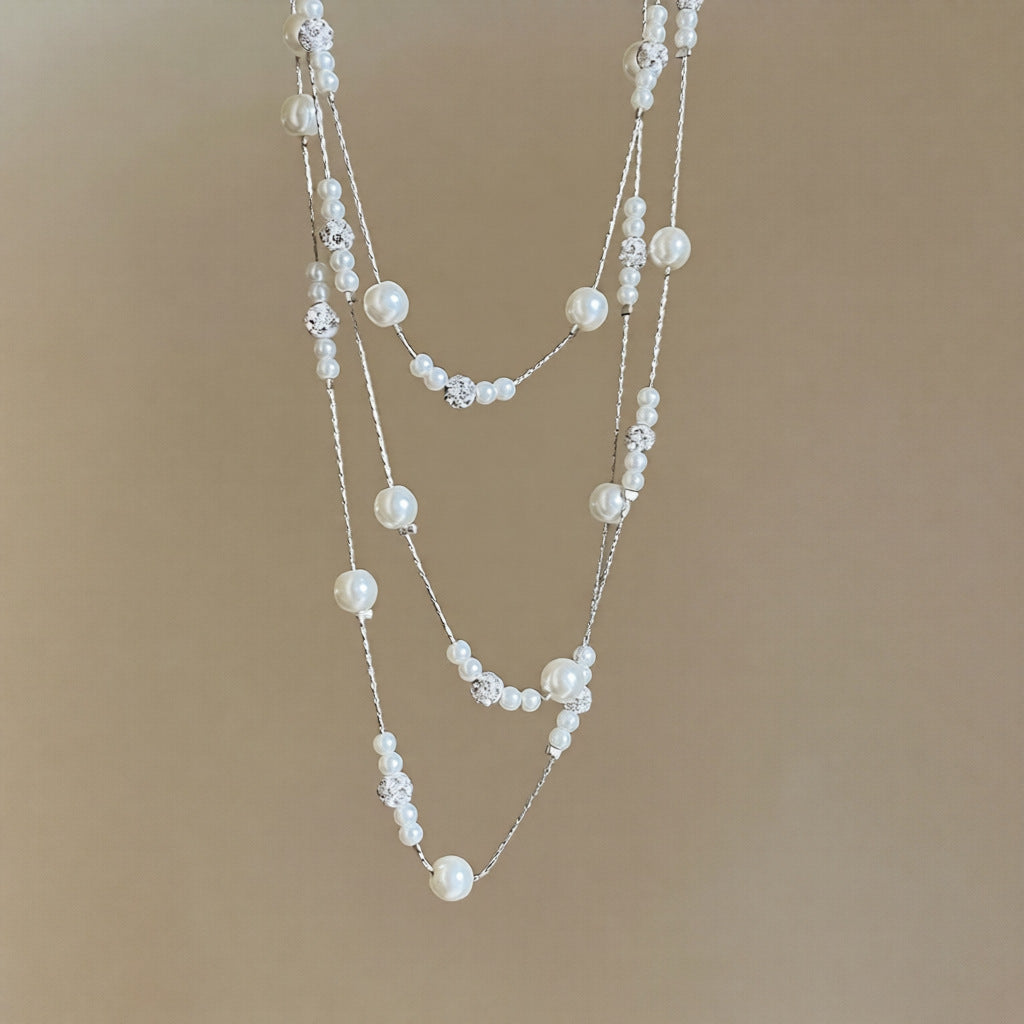 Collana a catena da donna vintage elegante geometrica con perle e intarsio di strass, leggera
