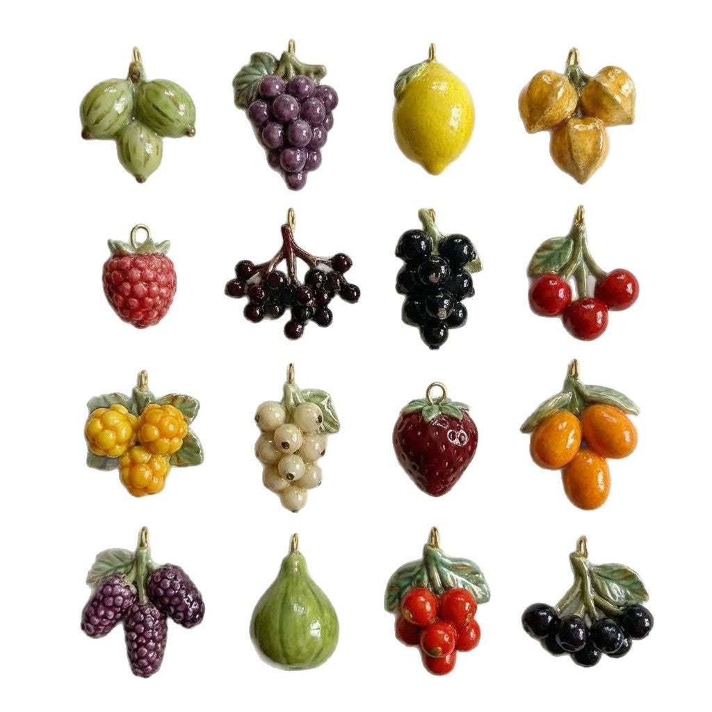 Barretta con ciondolo in ottone placcato a olio smaltato serie frutta colorata con intarsio di perle