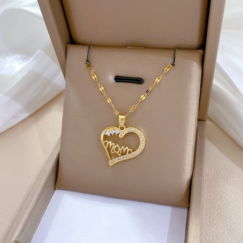 Collar de acero de titanio geométrico minimalista de lujo con incrustaciones de diamantes de imitación para mujer