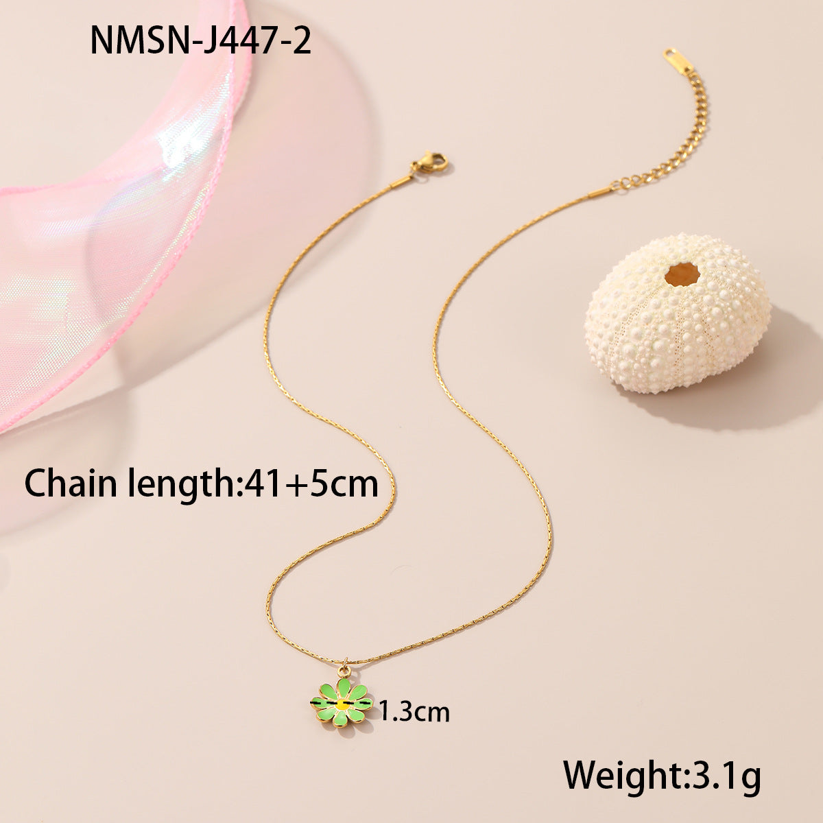 Collana da donna con fiore a margherita alla moda in acciaio inossidabile con finitura placcata, design geometrico a petali, accenti in smalto dopaminico
