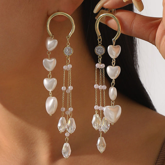 Orecchini lunghi da donna con perle a nappina, ispirazione francese, finitura placcata e stile etereo da fiaba